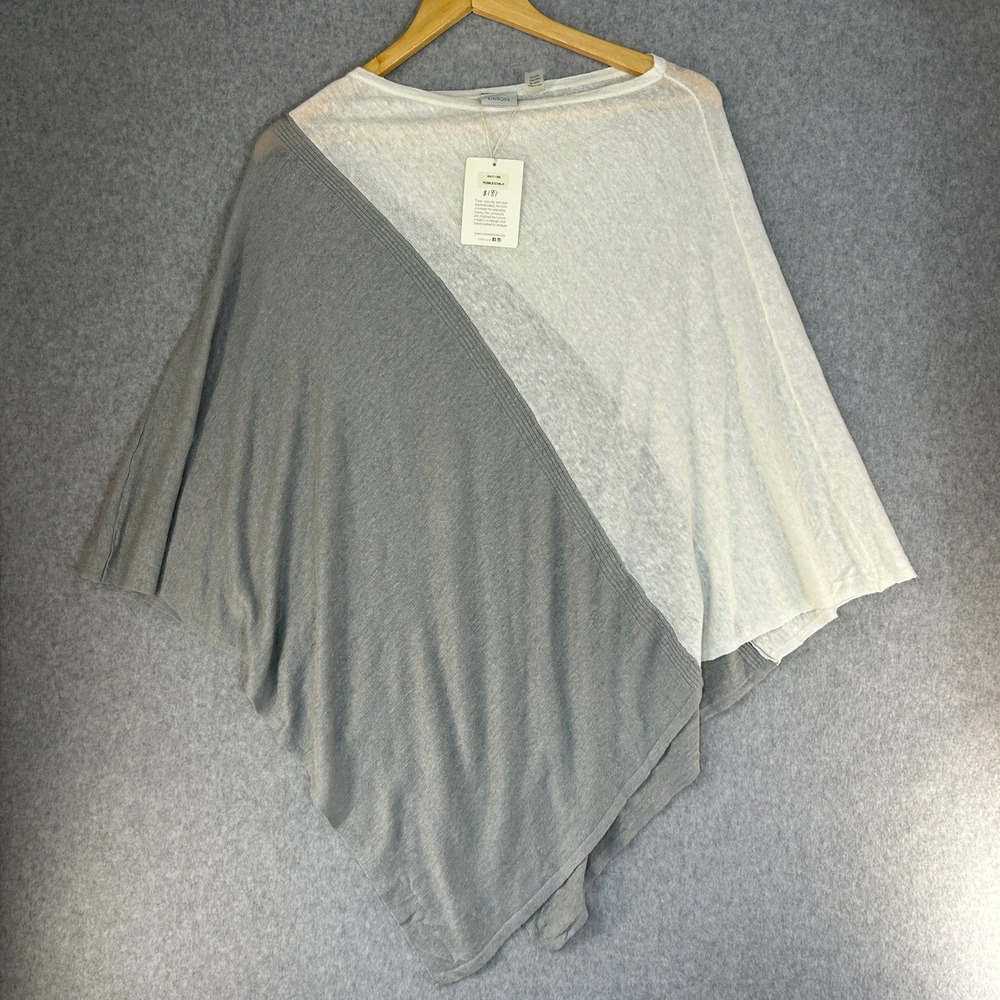 Kinross Linen Colorblock Poncho Sweater Pebble Chalk Grey White One Size‎ NWT